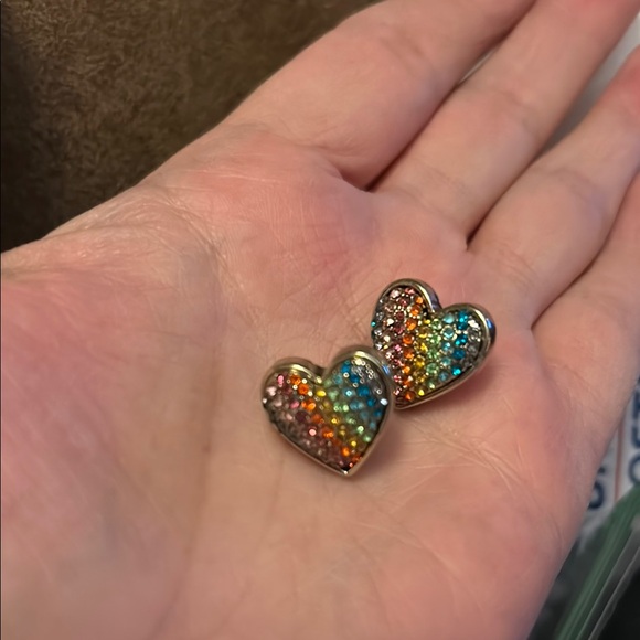 Betsey Johnson Rainbow Connection Pave Heart Stud Earrings - Picture 3 of 8